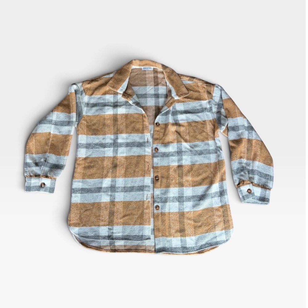 Shaket Women Plaid Button Down Mustard Yellow Grey White Solution S24929 Large
